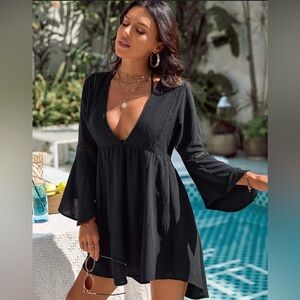 Elegant Black Flared Sleeve Dress